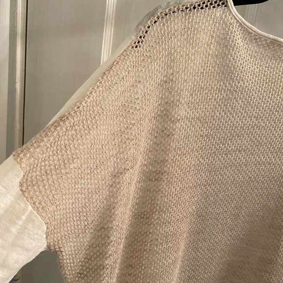 Anthro Sita Murt Linen Blend Open Weave Crochet Back 3/4 Sleeve Draped Cardigan - Picture 6 of 12